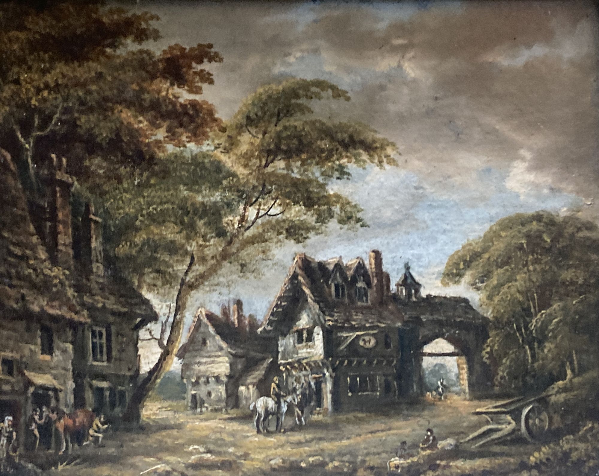 English School, oil on board, 19th century rustic landscape, 23 x 28cm